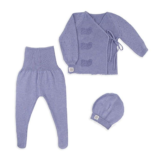 Conjunto 3 piezas polaina y jersey punto bebé 100% algodón