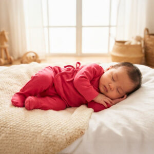 Conjunto calado corazones con jubón cruzado y polaina 100% algodón bebé Fucsia