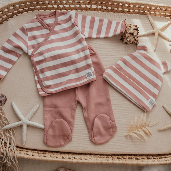 Conjunto 3 Piezas Rayas con Polaina Primera Puesta 100 % Algodón