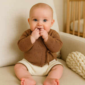 Conjunto de punto marrón y crudo para recién nacido 100% Algodón