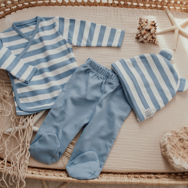 Conjunto 3 Piezas Rayas con Polaina Primera Puesta 100 % Algodón