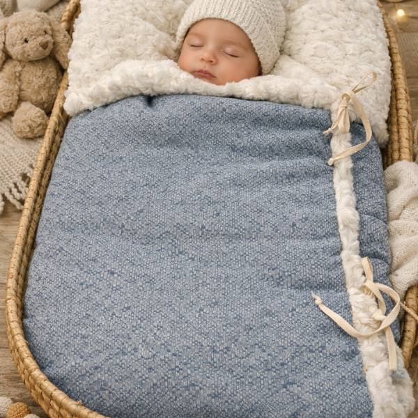 Saco invernal para recién nacido con pelito y doble Lazo Azul Ceniza
