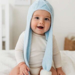 Gorro-Bufanda Bebé Tricot Azul con Pompones