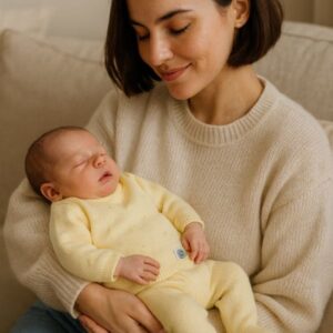 Conjunto recién nacido tricot amarillo  – jersey con bodoques y polaina 100 % Algodón