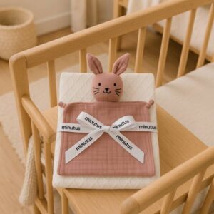 Pack mantita de punto balnaca  y dou-dou conejito rosa empolvado