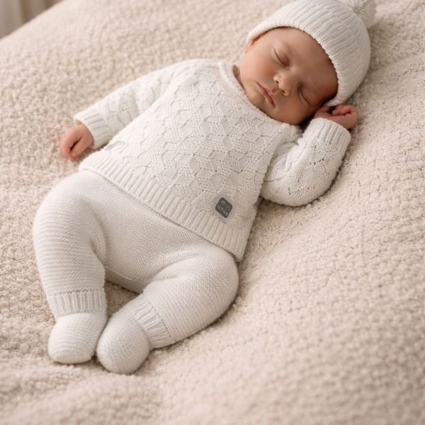 Conjunto de punto para bebé  jersey, gorro y polaina