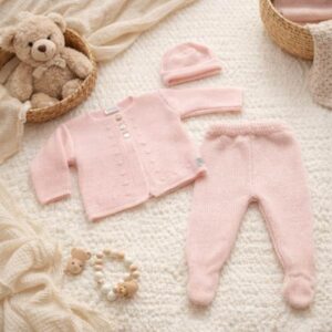 Conjunto de Punto de Tres Piezas Rosa