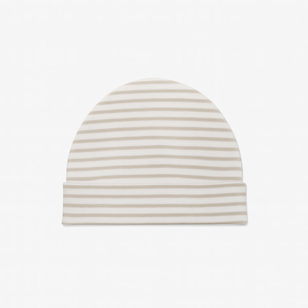 Gorro para Bebé de Algodón Orgánico en Rayas Beige y Arena