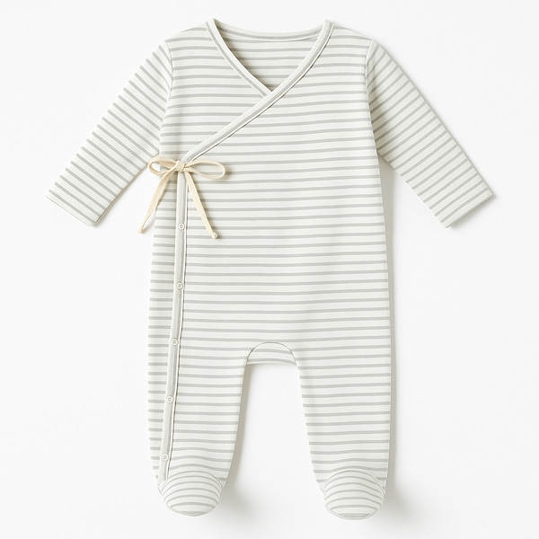 Pelele  Enterizo para Bebé de Algodón Orgánico en Rayas Beige y Gris