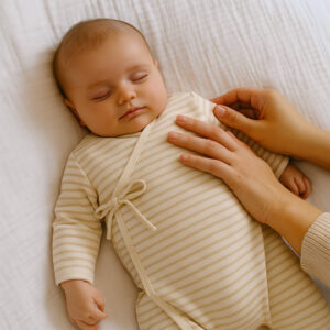 Pelele  Enterizo para Bebé de Algodón Orgánico en Rayas Beige y Arena