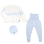 Conjunto bebé punto crudo y celeste 100% Algodón con o sin gorro