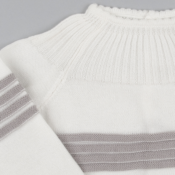 Conjunto de bebé en punto gris y crudo 100% Algodón con o sin gorro