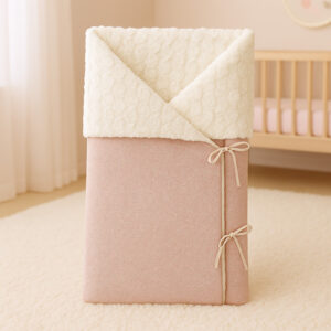 Saco de invierno rosa empolvado para recién nacido con pelito y doble lazo