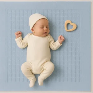 Manta de bebé azul punto trenzado – suave, cálida y elegante