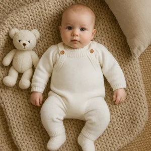 Peto con botones de madera y jersey a juego en color crudo