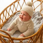 Pelele de punto beige arena con gorro y cuello bebé