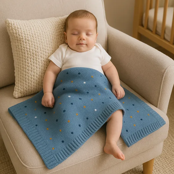 Manta de punto con bodoques azul